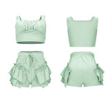 Nightclub clothes two-piece suit of solid color vest and shorts with wooden ears GL6353