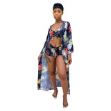 Womens casual printed beachwear swimsuit three-piece suit TRS1111