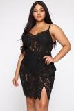 Plus size Womens clothing lace stitching sexy slits sling women two-piece suit J775