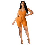 Womens solid color suspenders, eyelets tied sexy jumpsuit Q774