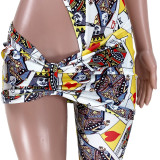 Nightclub wear asymmetrical poker print cutout zipper jumpsuit GL6362