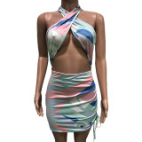 Womens sexy printed dress with drawstring straps, multi-color optional BN9264