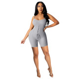 Womens solid color suspenders, eyelets tied sexy jumpsuit Q774