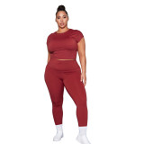 Plus size Womens solid color short-sleeved trousers sexy halter two-piece suit NQ025