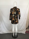 Womens new lapel multicolor big gold chain printing single-breasted shirt thin top QY5049