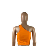 Solid color sexy one-shoulder sleeveless slanted top NQ101