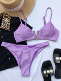 V-shaped bikini sexy solid color gathered swimsuit LG76578