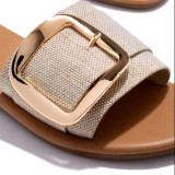 Large size Womens shoes fashion big buckle fish mouth low heel one foot pedal sandals and slippers female font HWJ405