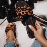 Womens shoes with rhinestone edge cross leopard print laces large size low heel sandals and slippers HWJ361