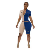 Fashion Womens summer style casual color matching sports two-piece suit OEP6256