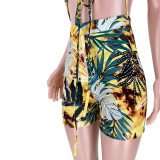 Nightclub wear Halter tie print tropical swimsuit jumpsuit GL6358