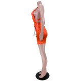Sexy Reflective Fabric V-neck Pleated Halter Dress GL6363