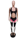 Womens positioning printed jumpsuit showing muscle sports jumpsuit trousers F8339