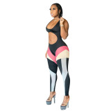 Womens positioning printed jumpsuit showing muscle sports jumpsuit trousers F8339