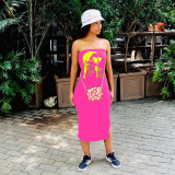 Fashion summer new sexy tube top print slit sleeveless dress MN2081