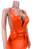 Sexy Reflective Fabric V-neck Pleated Halter Dress GL6363