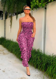 Womens sexy party leopard print see-through tube top jumpsuit nightclub outfit ZSC095