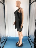 Womens ins nightclub sexy leather skirt Irregular slim-fitting streamer PU leather sense dress RM8904