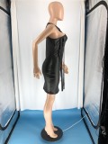Womens ins nightclub sexy leather skirt Irregular slim-fitting streamer PU leather sense dress RM8904