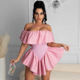 Womens fashion casual sexy solid color nightclub style irregular pleated off-shoulder one-piece dress OEP6262