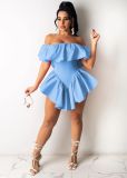 Womens fashion casual sexy solid color nightclub style irregular pleated off-shoulder one-piece dress OEP6262
