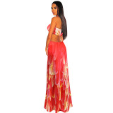 Womens Fashion Sexy Printed Long Skirt Sling Dress NS9945