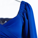 Temperament dress skirt mid-length waist puff sleeve sexy long-sleeved dress autumn MLS1003