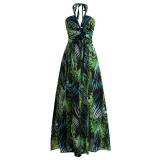 Womens Fashion Sexy Wrapped Chest Printed Sleeveless Dress NS4406