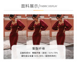 Womens elegant new style lantern sleeve stitching mid-length slim dress QL8880