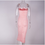 Fashion pleated suspender long skirt dress summer girl SUM283
