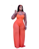 Womens sexy mesh double-layer halterneck lace-up wide-leg jumpsuit XYI9091