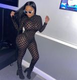 Womens nightclub sexy eye net jumpsuit stretch tights QZ4323