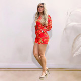 Womens summer fashion printed shorts jumpsuit casual jumpsuit YMT6201