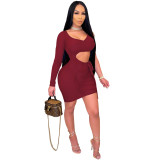 Womens sexy fake two-piece mesh perspective, lace-up long-sleeved vest dress QZ6123