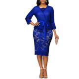Womens lace stitching sexy V-neck slim bag hip professional pencil skirt tie HP0836