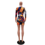 Ladies' casual graffiti print open-chested tie dress TRS1106