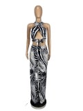 Womens Striped Printed Tube Top Wide Leg Suit CY1316