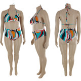 Womens plus size fat lady print three-piece swimsuit SQ953