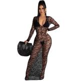 Womens solid color see-through sexy dress cute R6417
