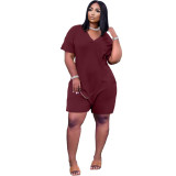 Womens sexy loose solid color V-neck casual jumpsuit YX9273