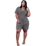 Womens sexy loose solid color V-neck casual jumpsuit YX9273