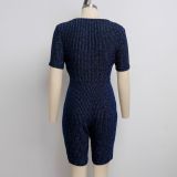 Sexy fashion casual comfortable short-sleeved shorts V-neck jumpsuit SMR10025