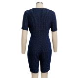 Sexy fashion casual comfortable short-sleeved shorts V-neck jumpsuit SMR10025