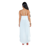 Sexy dress with loose pearl chiffon halter neck strap SMR9257