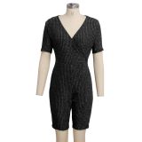 Sexy fashion casual comfortable short-sleeved shorts V-neck jumpsuit SMR10025