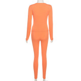 Sexy low-cut and high-waisted slimming solid color sports and leisure suit K21S00779