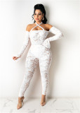 Spring and summer perspective sexy lace tie jumpsuit Q21S801
