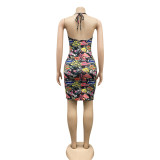 Sexy Womens digital print suspender dress XZ5051