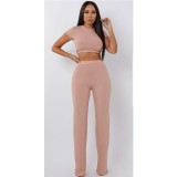 Two-piece fashion casual suit Womens high-elastic cotton wide-leg pants MY9298