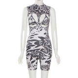 Womens new style printed sexy high waist tight-fitting hip-fitting casual sports jumpsuit K21Q00826